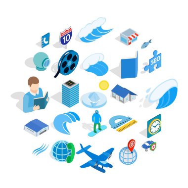 Macera filmleri Icons set, izometrik stili