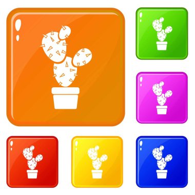 Çöl kaktüs simgeler vektör renk ayarla