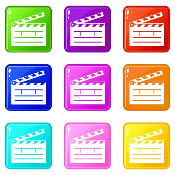 Clapper icons set 9 color collection — Stock Vector