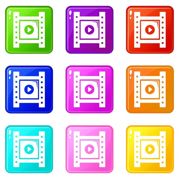 Play Filmstreifen Icons Set 9 Farben Sammlung — Stockvektor