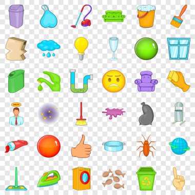 Temizlik iş simge seti, karikatür tarzı