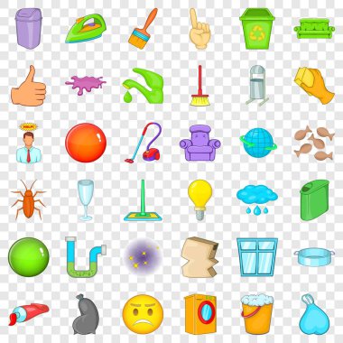 Büyük temizlik simge seti, karikatür tarzı