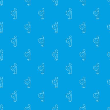 Kesintisiz mavi bir anahat kutusu desen tutan işadamı vektör