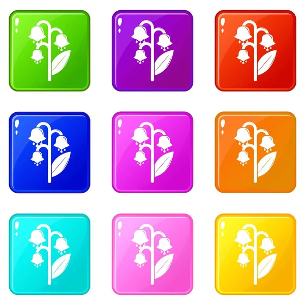 Lily valley icons set 9 color collection — Stock Vector