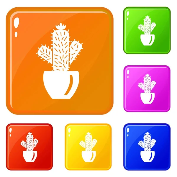 Aiguille icônes cactus définir la couleur vectorielle — Image vectorielle