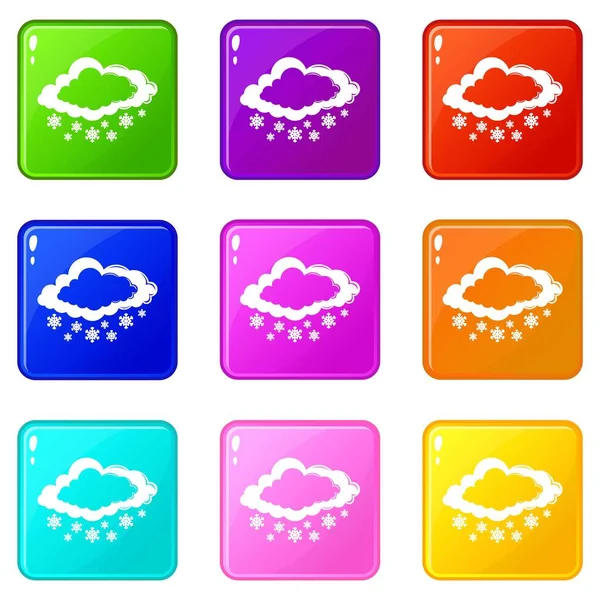 Chmury śnieżynka ikony zestaw 9 kolorów kolekcji — Wektor stockowy