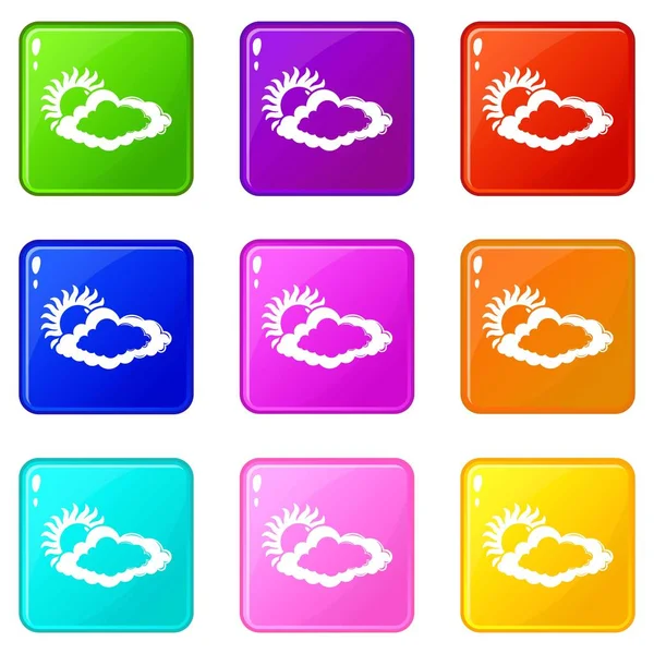 Wolke Sonne Icons Set 9 Farbkollektion — Stockvektor