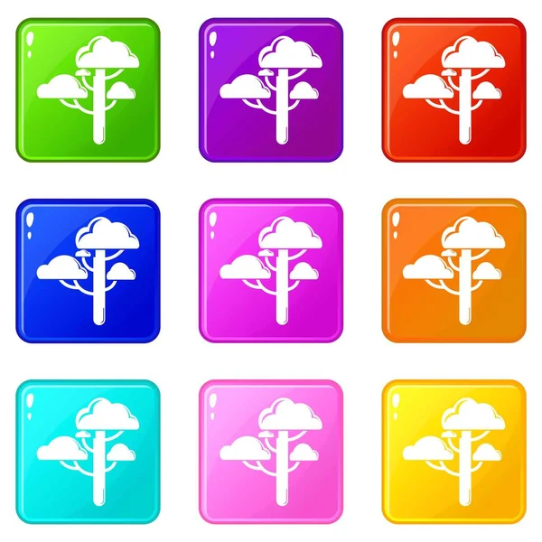 Bulut ağaç simgeler 9 renk koleksiyonu ayarla — Stok Vektör