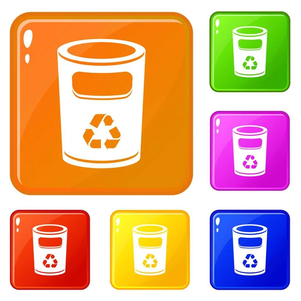 Recycling cubo iconos conjunto vector de color — Vector de stock