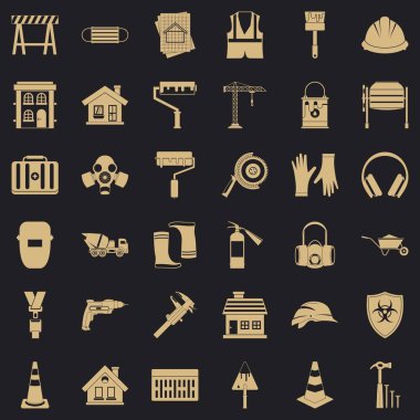 İnşaat Sanayi Icons set, basit tarzı