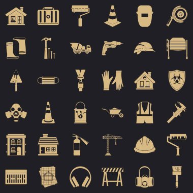 İnşaat site Icons set, basit tarzı