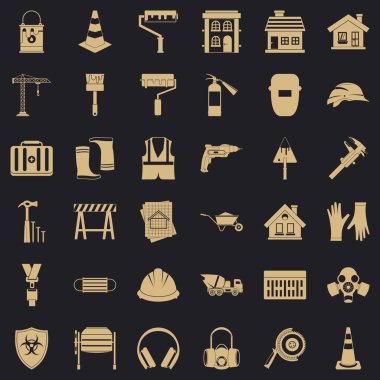 İnşaat kalkan Icons set, basit tarzı