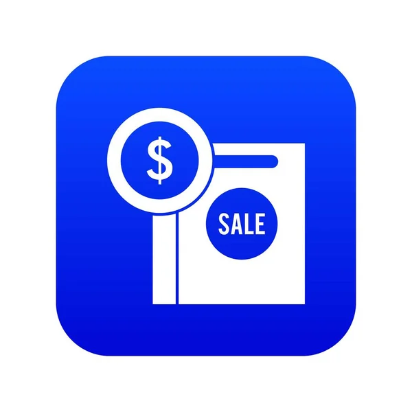 Sinal de dólar e saco de compras para ícone de venda azul digital — Vetor de Stock