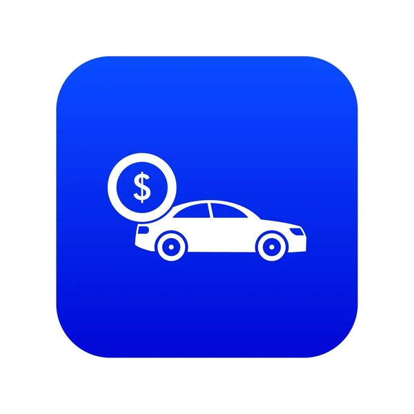 Coche y dólar signo icono digital azul — Vector de stock