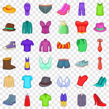 Şık giysiler Icons set, karikatür tarzı