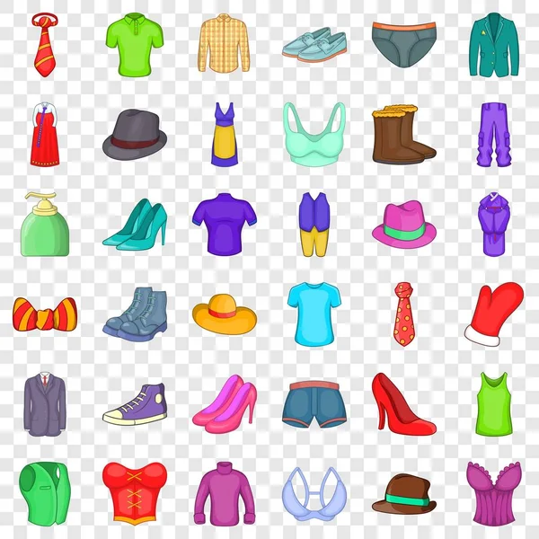 Conjunto de iconos de ropa de moda, estilo de dibujos animados — Vector de stock