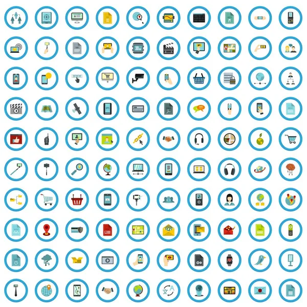 100 gadget shopping icons set, flat style — Stock Vector