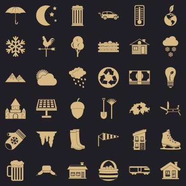 Banliyöde ev Icons set, basit tarzı