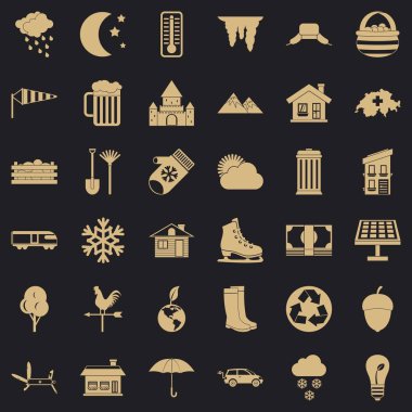 Doğa ev Icons set, basit tarzı