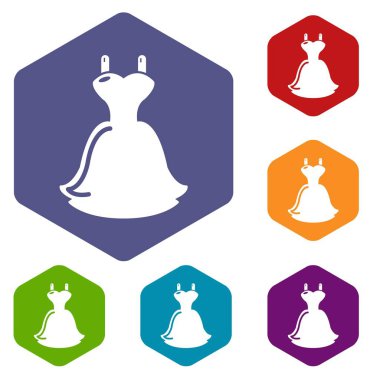 Altı yüzlü düğün elbise simgeler vektör