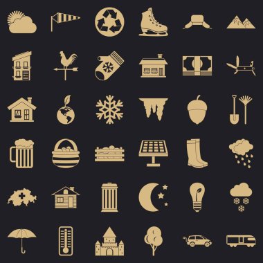 Doğa yaşam Icons set, basit tarzı