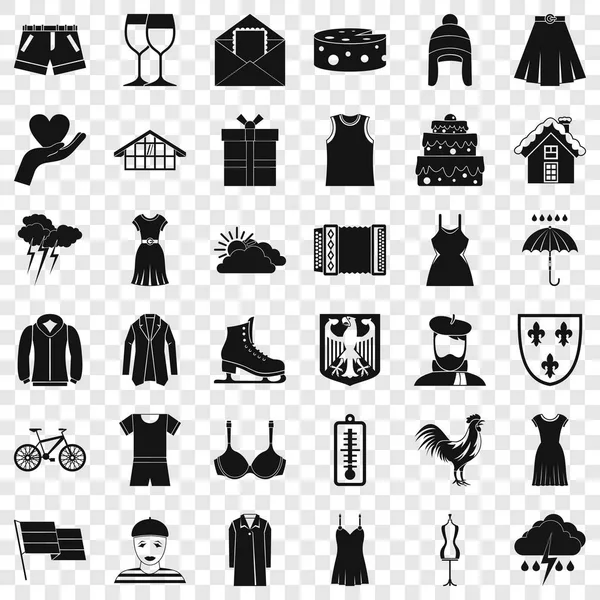 Clothing icons set, simple style — Stock Vector