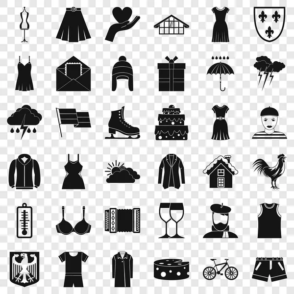 Different clothing icons set, simple style — Stock Vector