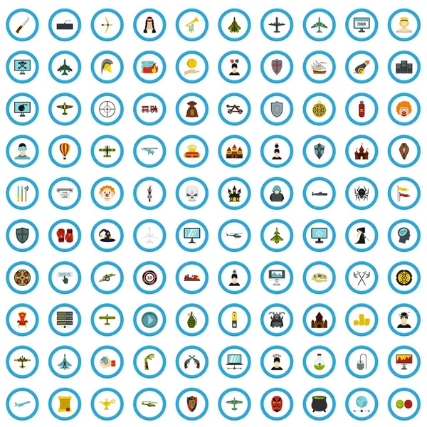 Ensemble de 100 icônes de jeu, style plat — Image vectorielle