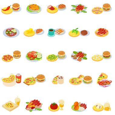 Fast food Icons set, izometrik stili