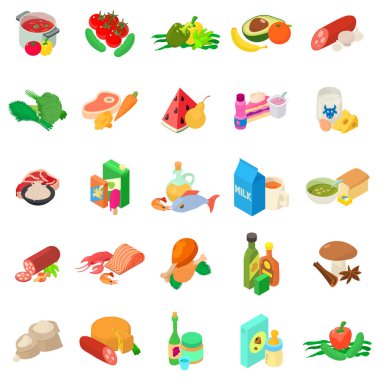 Dünya mutfağı Icons set, izometrik stili