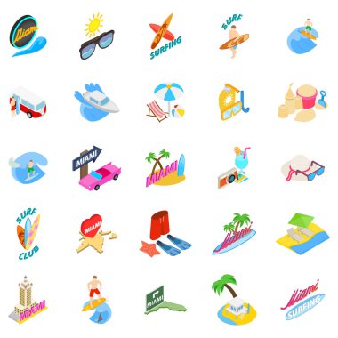 Miami Icons set, izometrik tarzı
