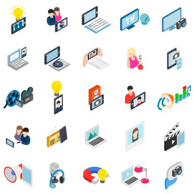 Online fotoğrafçılık Icons set, izometrik stili