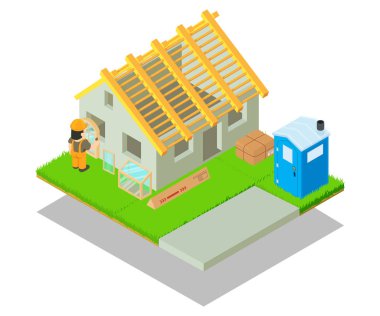 Yapı kavramı afiş, izometrik stili