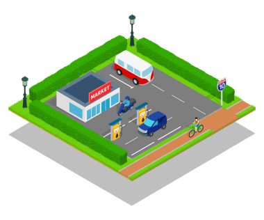 Pazar kavramı afiş, izometrik stili