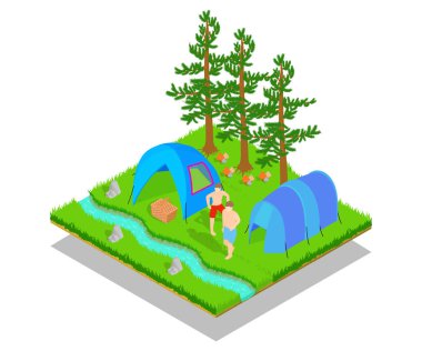 Rekreasyon kavramı afiş, izometrik stili