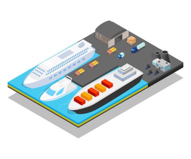 İskele kavramı afiş, izometrik stili