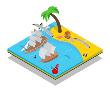 Korsan beach kavramı afiş, izometrik stili