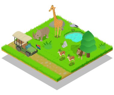 Safari kavramı afiş, izometrik stili