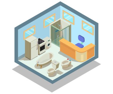 Banyo Ekipmanları kavramı afiş, izometrik stili