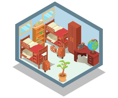 Hostel kavramı afiş, izometrik stili