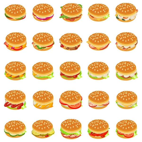 Burger ikoner set, isometrisk stil — Stock vektor