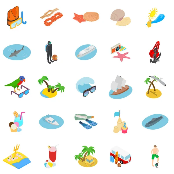Conjunto de ícones de mergulho turístico, estilo isométrico — Vetor de Stock