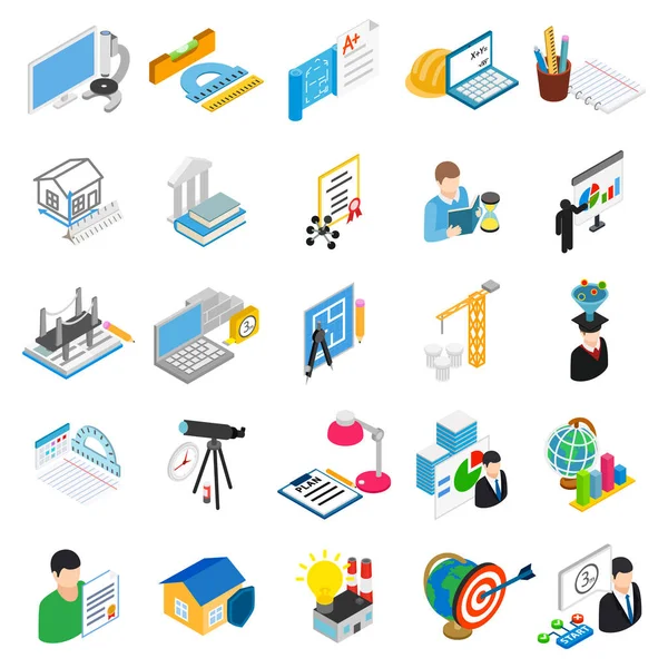 Study of engineer icons set, isometric style — Stock Vector