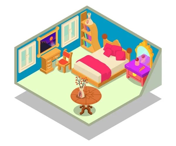 Bannière de concept de chambre à coucher, style isométrique — Image vectorielle