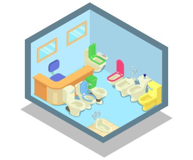 Tuvalet kavramı afiş, izometrik stili