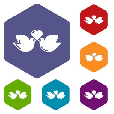 Düğün güvercinler simgeler vektör altı yüzlü kalp