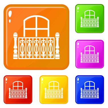 Düz balkon simgeler vektör renk ayarla