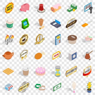 Kahve simgeleri ayarlandı, izometrik biçim