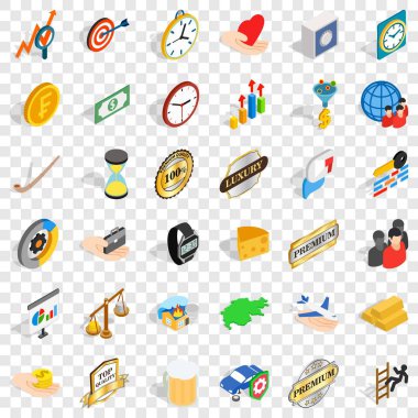 Madeni para Icons set, izometrik stili