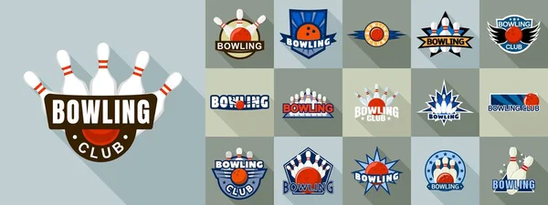 Набір логотипів для боулінгу, плоский стиль — стоковий вектор